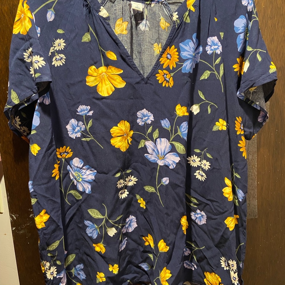 Old Navy Floral Short Sleeve Top - Blue and Yellow